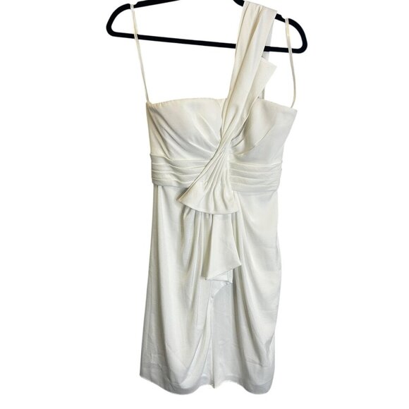 BCBGMazazria White Drape Front One-Shoulder Satin Dress Sz 2 Bridal LWD Mini - Picture 5 of 8
